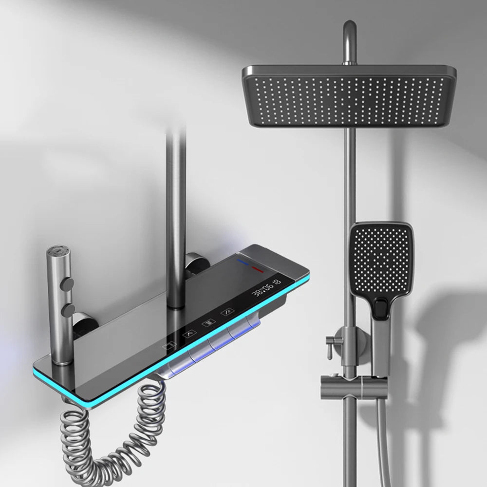 🚿 GlowBath LuxeKeys Shower System – Digital Thermostat Spa Shower with Ambient Lighting