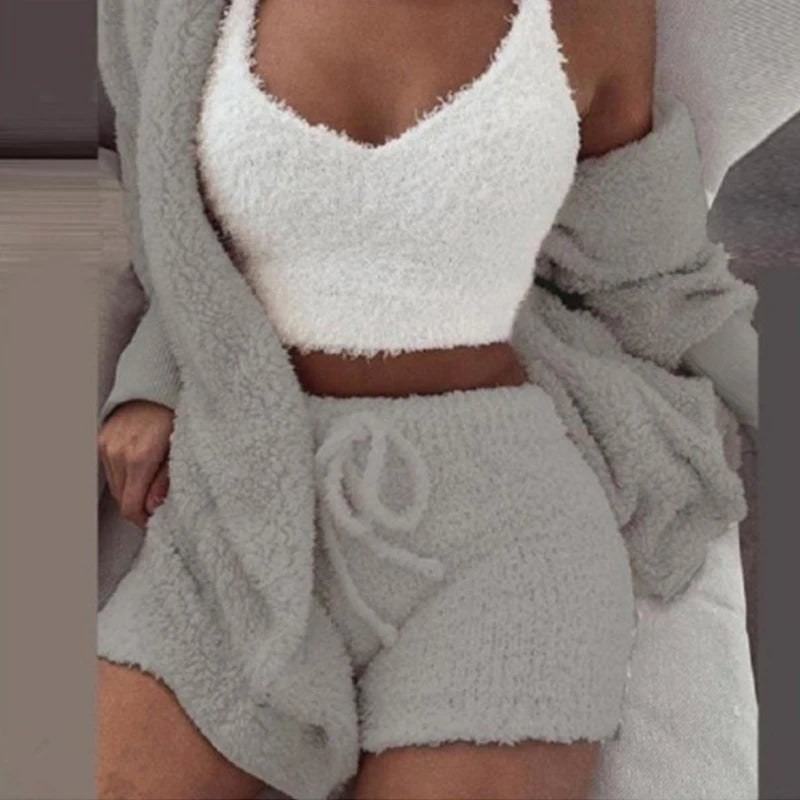 🛋️ GlowLuxe CozySet – 3-Piece Women’s Knit Pajama Lounge Set