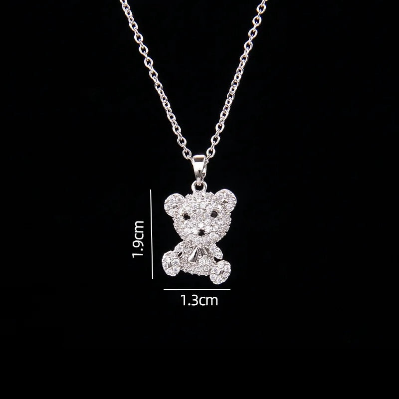 🐻 GlowLuxe BearGleam Necklace – Stainless Steel Bear Pendant with Sparkling Zircon