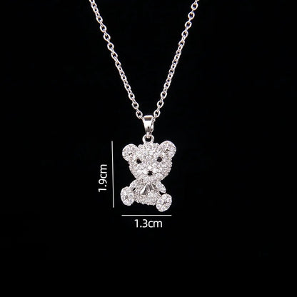 🐻 GlowLuxe BearGleam Necklace – Stainless Steel Bear Pendant with Sparkling Zircon