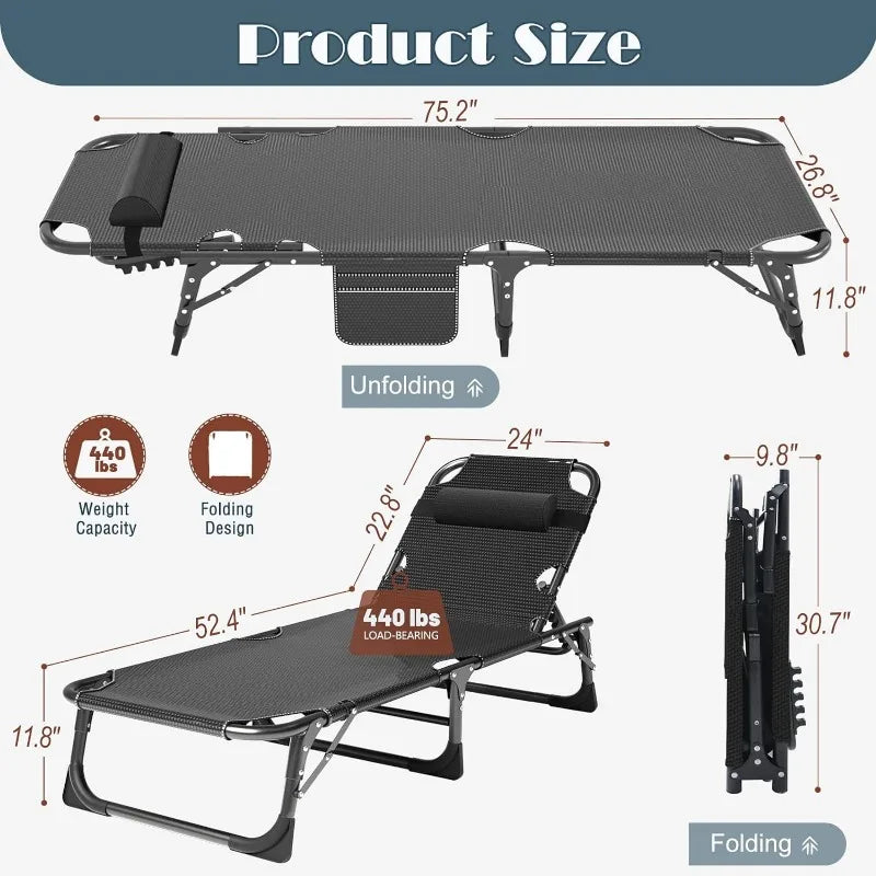 🏕 GlowEscape FlexRest Max – 3-in-1 Folding Camping Bed, Chair & Recliner with Cushion