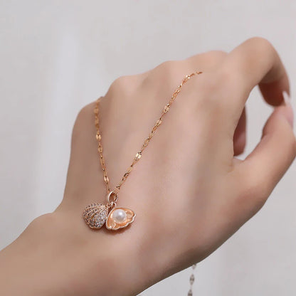 🌸 GlowCharm PearlShell – Openable Shell Pendant Necklace with Pearl