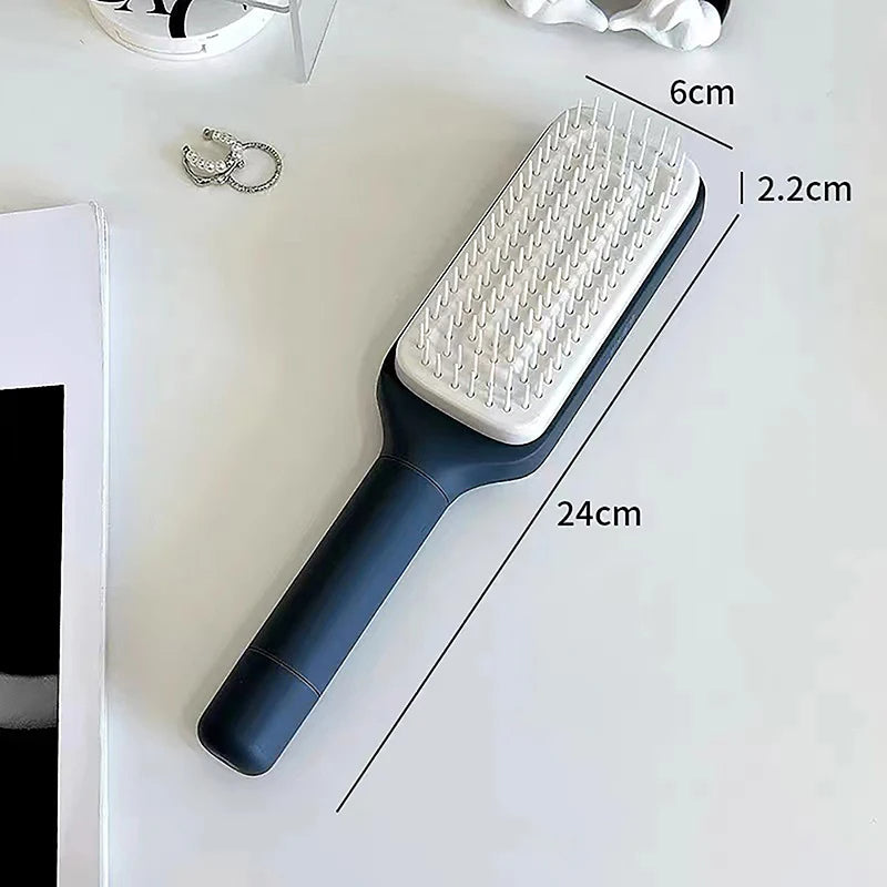 💆 GlowBrush CleanEase – Self-Cleaning Anti-Static Hairbrush with Scalp Massage Cushion