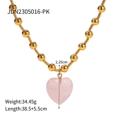 Round bead transparent heart pendant necklace for girls simple bead design niche women