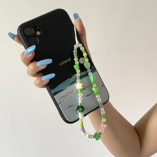 Minimally contrasting color patchwork bag, handmade hanging rope, ethnic style bead mushroom hanging decoration