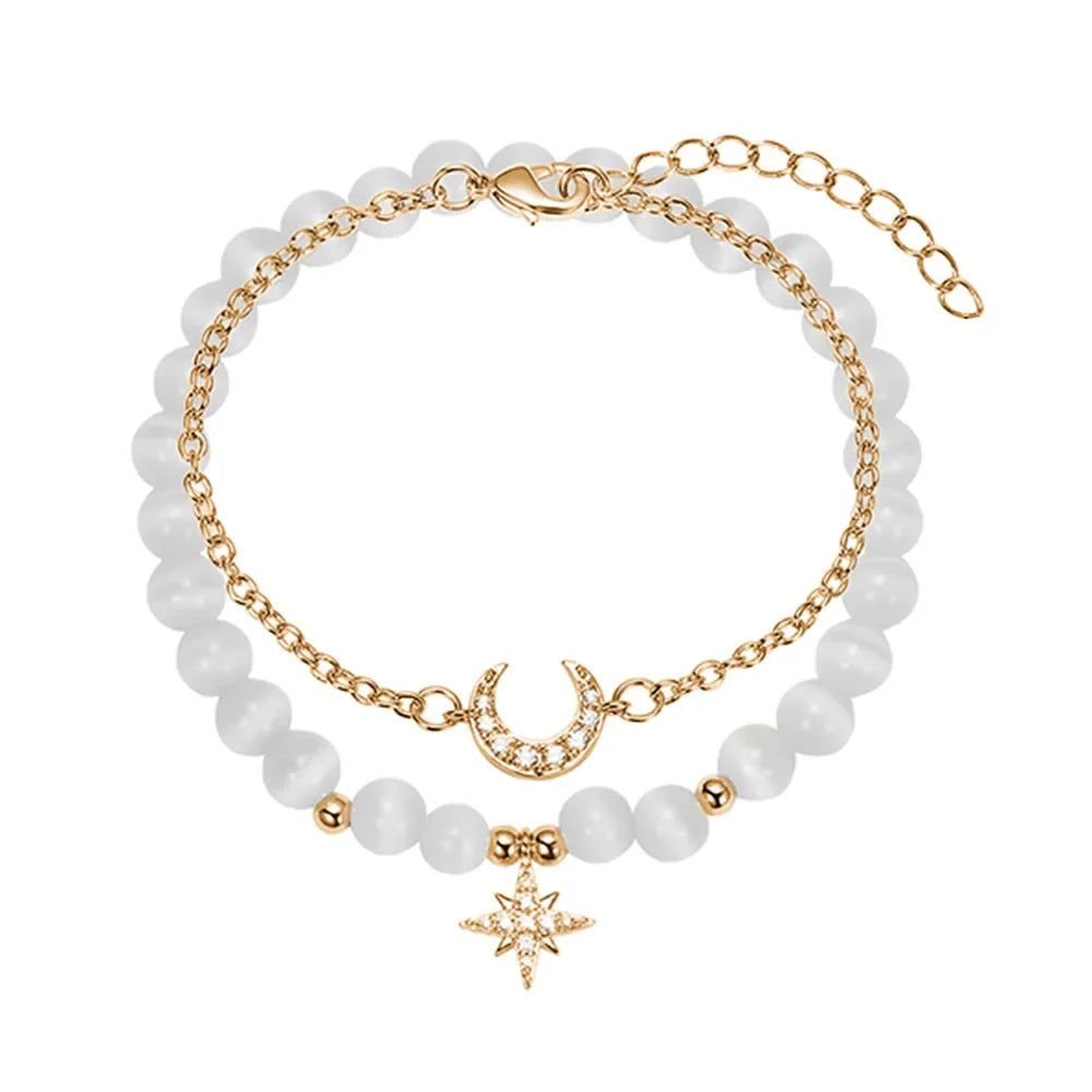 ✨ GlowCharm FortunaBloom – Natural Crystal & White Opal Bracelet