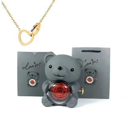 🌹 GlowGift RoseTreasure Box – Eternal Rose Teddy Bear with Rotating Jewelry Surprise