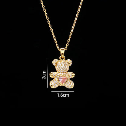 🐻 GlowLuxe BearGleam Necklace – Stainless Steel Bear Pendant with Sparkling Zircon