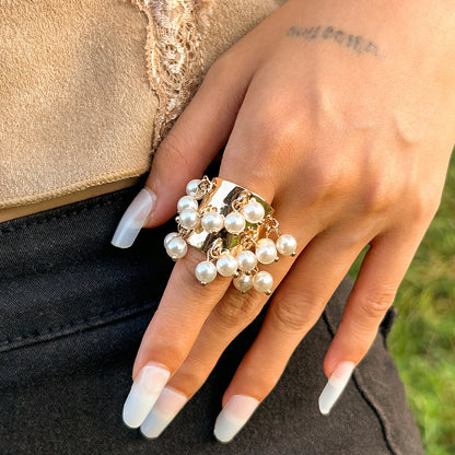 Vintage palace inlaid geometric ring, niche peacock stone circular alloy open ring