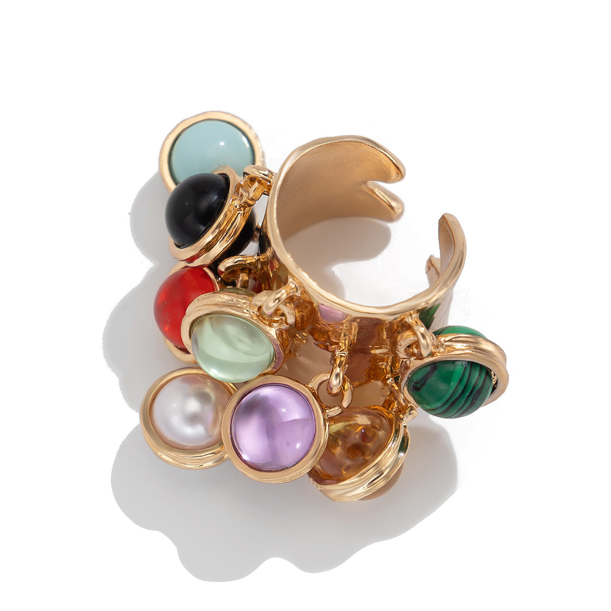 Vintage palace inlaid geometric ring, niche peacock stone circular alloy open ring