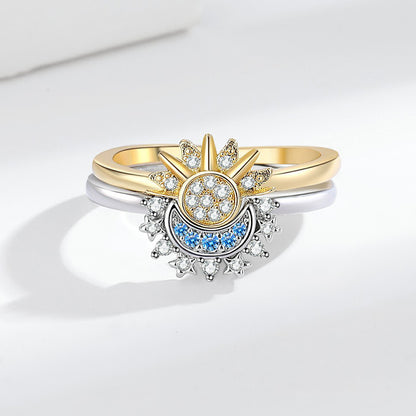 European and American personality simple design sun and moon folding ring female couple ring