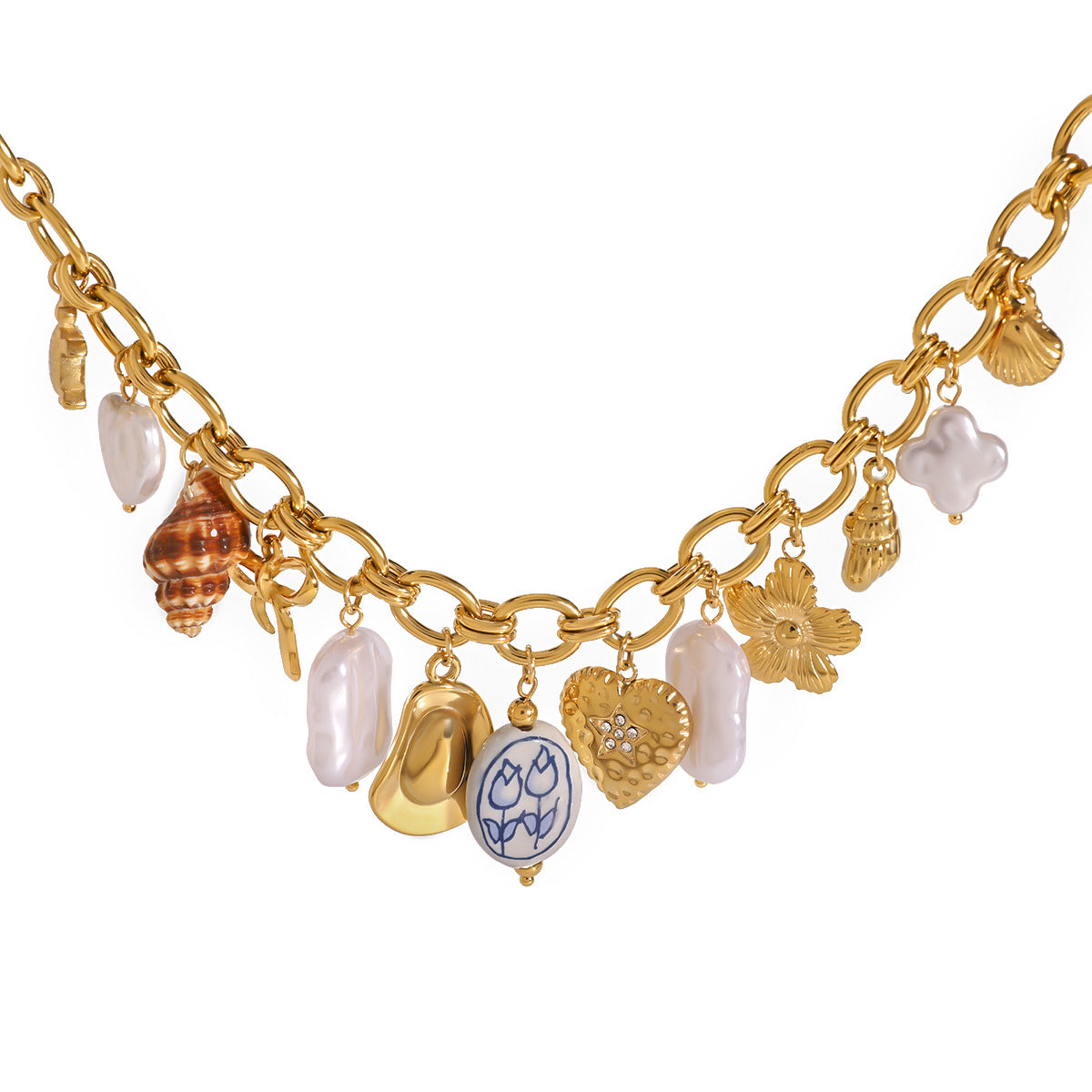European and American stainless steel necklace with high-end feel collarbone chain ceramic pendant titanium steel jewelry
