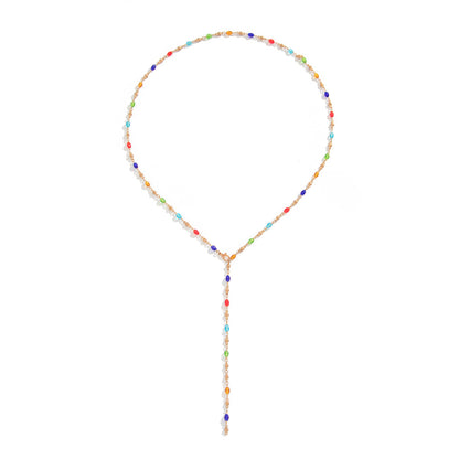 Fashionable tassel Y-shaped chain necklace for women, simple and multi-layered oil dripping bead collarbone chain