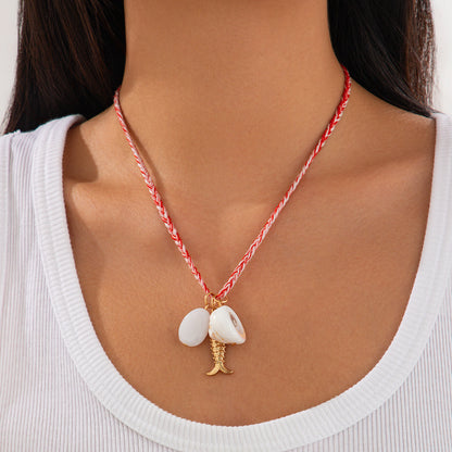 Small fish shell pendant, collarbone chain, stacked wind disk, bead, multi-layer necklace for women