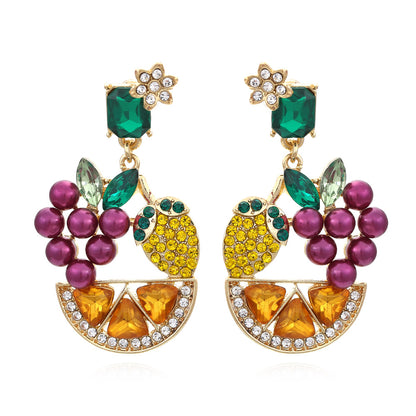European and American Creative Countryside Style Grape Lemon Pearl Flower Earrings Exaggerated Fruit Flower Earrings Female