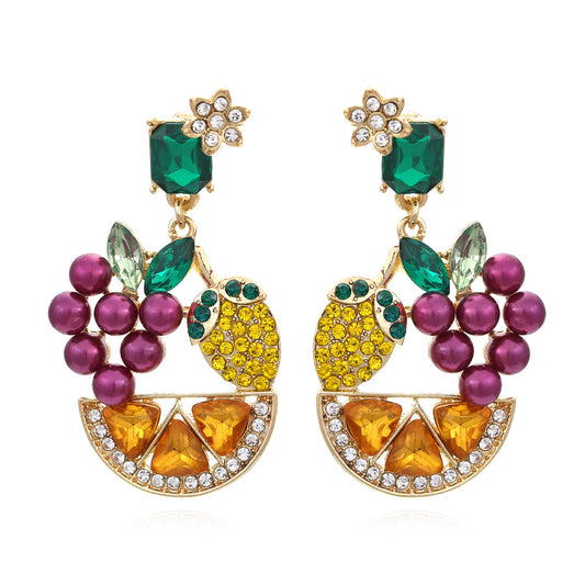 European and American Creative Countryside Style Grape Lemon Pearl Flower Earrings Exaggerated Fruit Flower Earrings Female