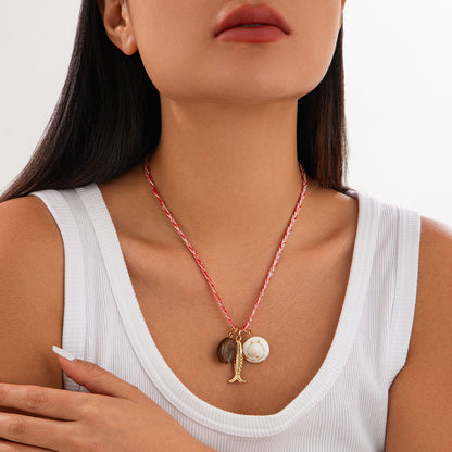 Small fish shell pendant, collarbone chain, stacked wind disk, bead, multi-layer necklace for women