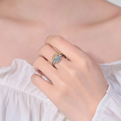 European and American personality simple design sun and moon folding ring female couple ring
