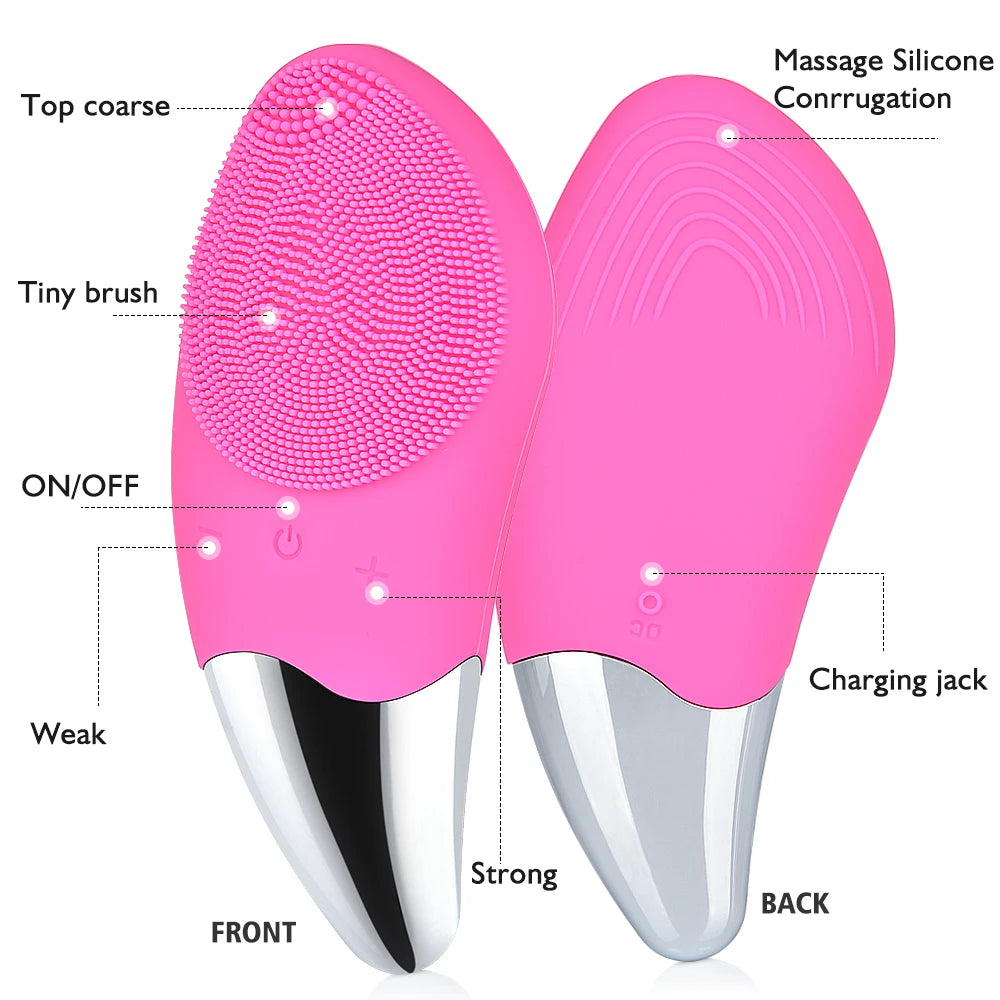 Facial Cleansing Brush Rechargeable Waterproof Silicone Face Brush Sonic Vibration Deep Cleaning Blackhead Remover Anti Aging